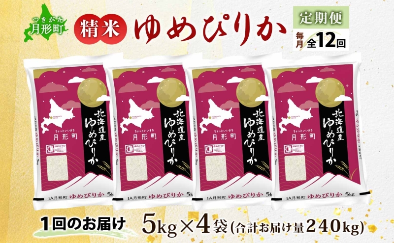 【令和7年産先行予約】北海道 定期便 12ヵ月連続12回 令和7年産 ゆめぴりか 5kg×4袋 特A 精米 米 白米 ご飯 お米 ごはん 国産 ブランド米 肉料理 ギフト 常温 お取り寄せ 産地直送 送料無料 