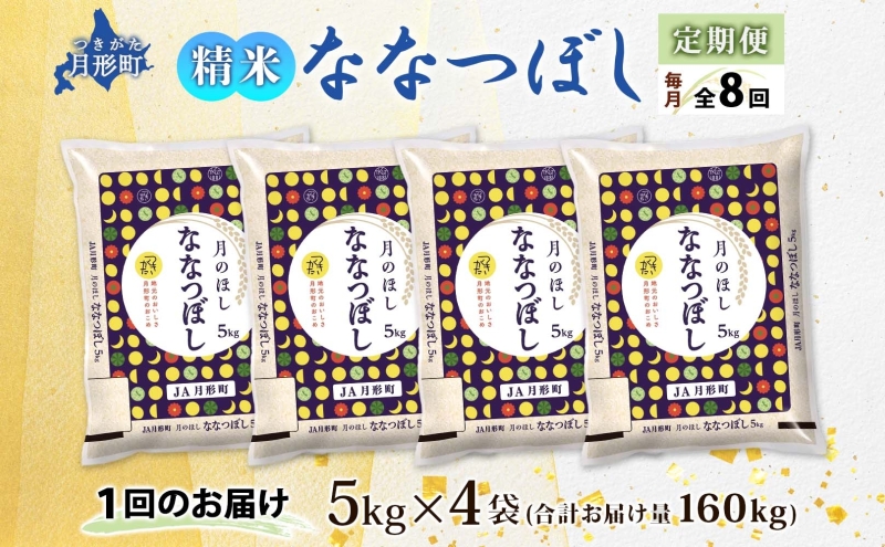 【令和8年産先行予約】北海道 定期便 8ヵ月連続8回 令和8年産 ななつぼし 5kg×4袋 特A 精米 米 白米 ご飯 お米 ごはん 国産 ブランド米 おにぎり ふっくら 常温 お取り寄せ 産地直送 送料無料 月形 