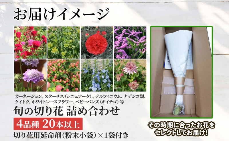 ＜2026年7月～9月まで3ヵ月連続お届け＞北海道 花 詰め合わせ 4品種 20本以上 切り花 切花 花束 ブーケ 季節 旬 生花 フラワー アレンジメント 記念日 産地直送 