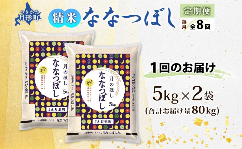 北海道 定期便 8ヵ月連続8回 令和6年産 ななつぼし 5kg×2袋 特A 精米 米 白米 ご飯 お米 ごはん 国産 ブランド米 おにぎり ふっくら 常温 お取り寄せ 産地直送 送料無料 