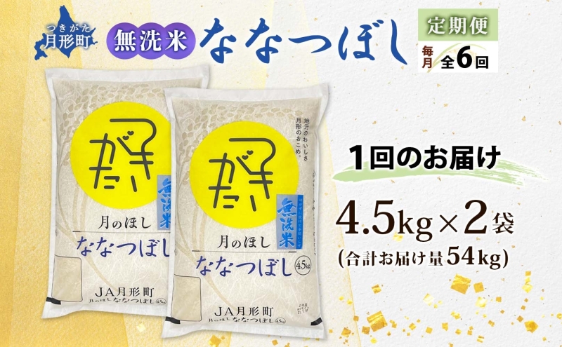 北海道 定期便 6ヵ月連続6回 令和6年産 ななつぼし 無洗米 4.5kg×2袋 特A 米 白米 ご飯 お米 ごはん 国産 ブランド米 時短 便利 常温 お取り寄せ 産地直送 送料無料 