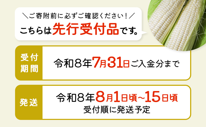 【先行受付】 スイートコーン ホワイト 5kg 【令和8年8月1日頃～15日頃発送】｜ オンライン 申請 ふるさと納税 北海道 新十津川 北海道産 とうもろこし トウモロコシ コーン 甘い 2L 大きい フルーツコーン 生 生で食べられる 生食 野菜 やさい 新鮮 大容量 新十津川町【1201902】
