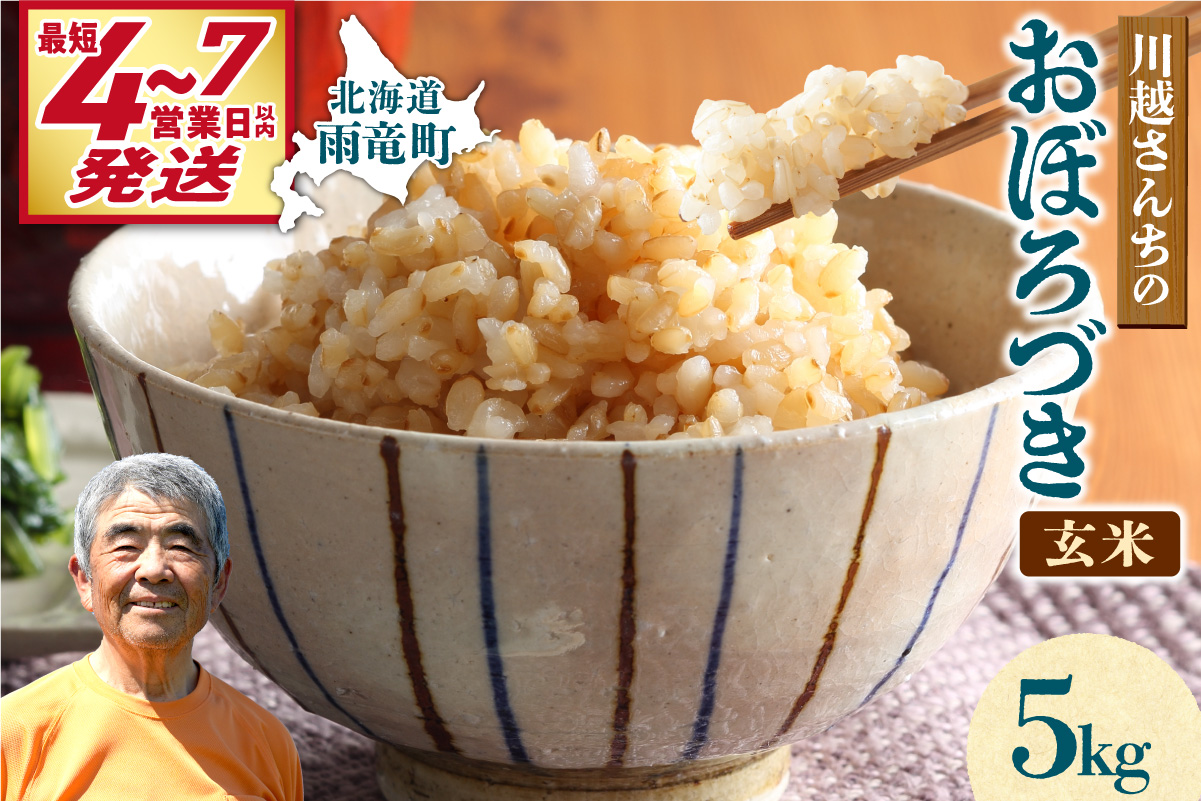 【最短4～7営業日発送】令和7年産 川越さんちの おぼろづき 玄米 5kg (5kg×1袋) 雨竜産 おぼろづき 玄米  5kg お米 おにぎり お弁当 お取り寄せ 北海道 雨竜町