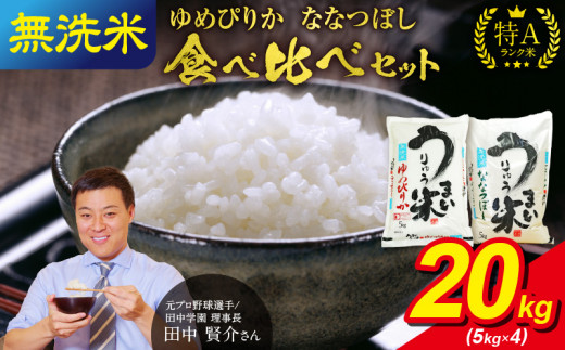 うりゅう米 食べ比べ 満足セット 無洗米 「 ゆめぴりか 10kg（5kg×2袋）･ ななつぼし 10kg（5kg×2袋）」