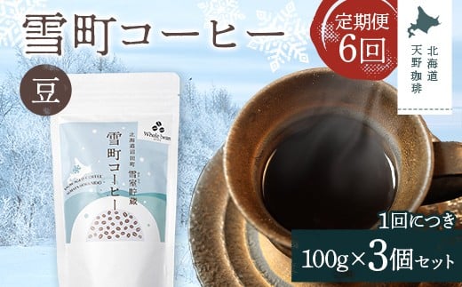 【定期便】雪町コーヒー 豆（100g）3個セット×6回 自家焙煎 低温貯蔵 エチオピア 北海道 沼田町 n-0118