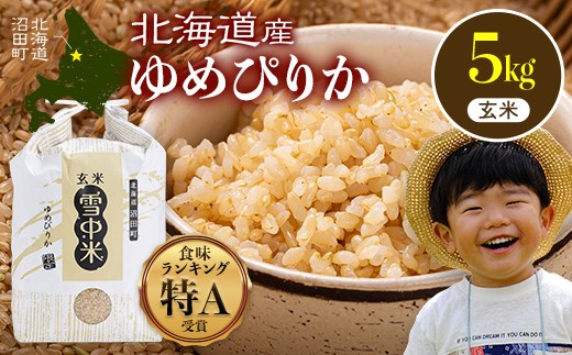 令和8年産 特Aランク米 ゆめぴりか 玄米 5kg（5kg×1袋）【4月発送】雪冷気 籾貯蔵 雪中米 北海道 nr-1631