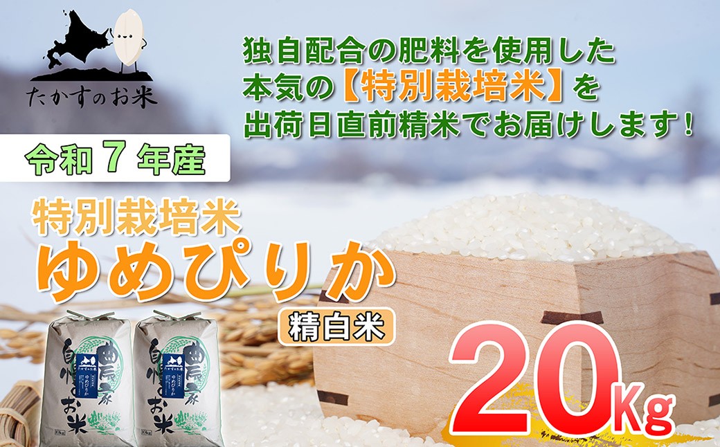 【令和7年産】 ゆめぴりか (精白米) 10kg×2袋 20kg 北海道 鷹栖町 たかすのお米 米 コメ こめ ご飯