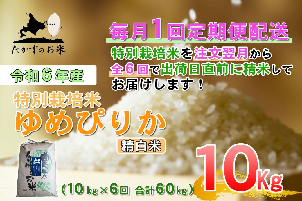 F016 　定期便【令和６年産】ゆめぴりか（精白米）10㎏×6回 特Aランク 北海道 米 を代表する人気の品種 北海道 鷹栖町 たかすのお米 特別栽培米 米 コメ ご飯 精 白米 お米 ゆめぴりか