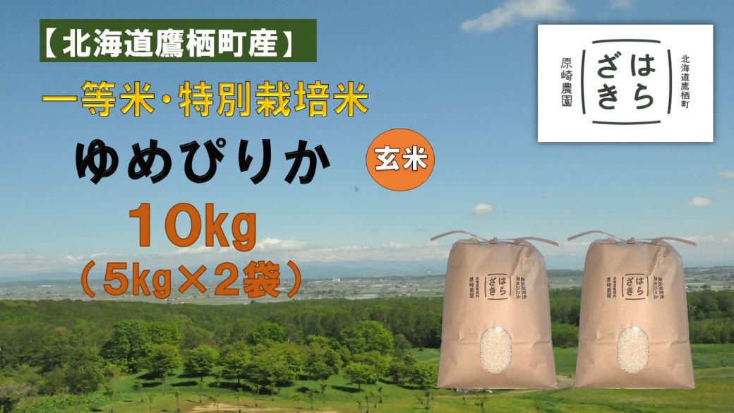 A272 【令和６年産】一等米・特別栽培米 10kg【ゆめぴりか玄米】５kg×２（農薬７割減）北海道 鷹栖町 原崎農園 