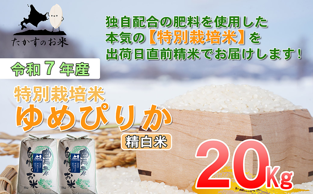 【令和7年産】 ゆめぴりか (精白米) 北海道 米 を代表する人気の品種 10kg×2袋 20kg 北海道 鷹栖町 たかすのお米 米 コメ こめ ご飯