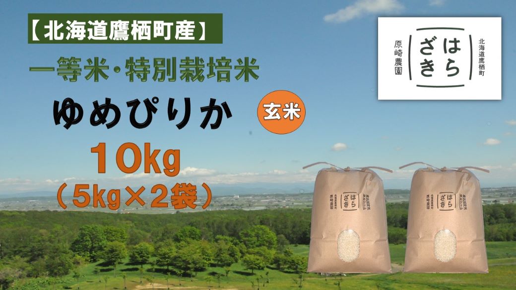 A272 【令和６年産】一等米・特別栽培米 10kg【ゆめぴりか玄米】５kg×２（農薬７割減）北海道 鷹栖町 原崎農園 