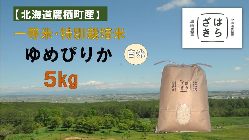 A271【令和６年産】一等米・特別栽培米 ５kg【ゆめぴりか白米】５kg×１袋（農薬７割減）北海道 鷹栖町 原崎農園 