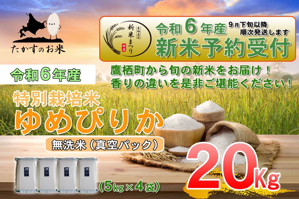 A227 　【新米予約】令和６年産北海道米を代表する人気の品種「ゆめぴりか」真空パック（無洗米・20kg）