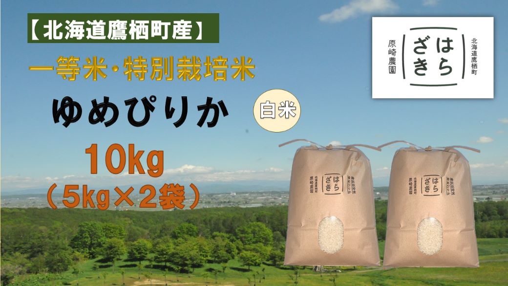 A273【令和６年産】一等米・特別栽培米 10kg【ゆめぴりか白米】５kg×２袋（農薬７割減）北海道 鷹栖町 原崎農園 