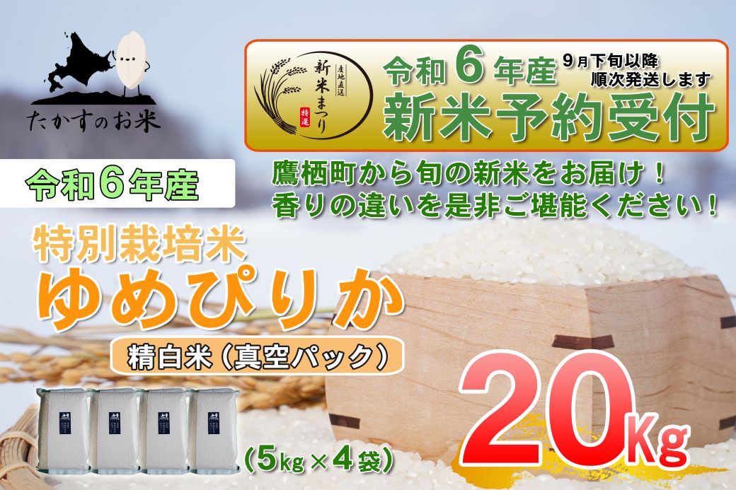 A226 　【新米予約】令和６年産北海道米を代表する人気の品種「ゆめぴりか」真空パック（精白米・20kg）