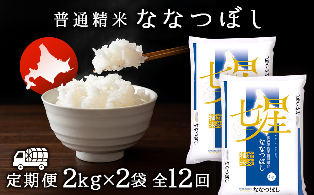 【お米の定期便】ななつぼし 2kg×2袋 《普通精米》全12回