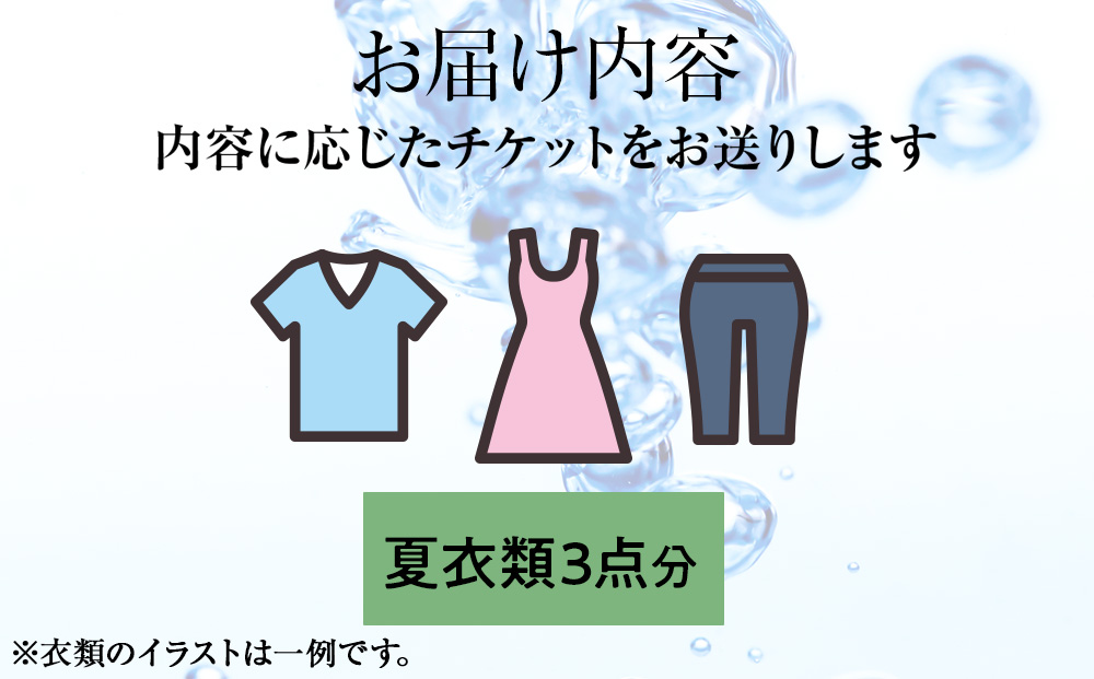 大雪山の伏流水で洗う CO2を出さない衣類クリーニング【店舗持込み引渡し夏衣類３点セット】