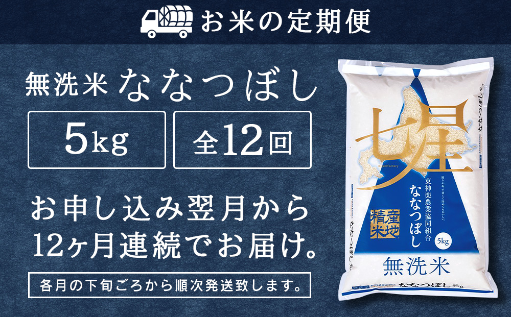 新米発送 【お米の定期便】ななつぼし 5kg 《無洗米》全12回