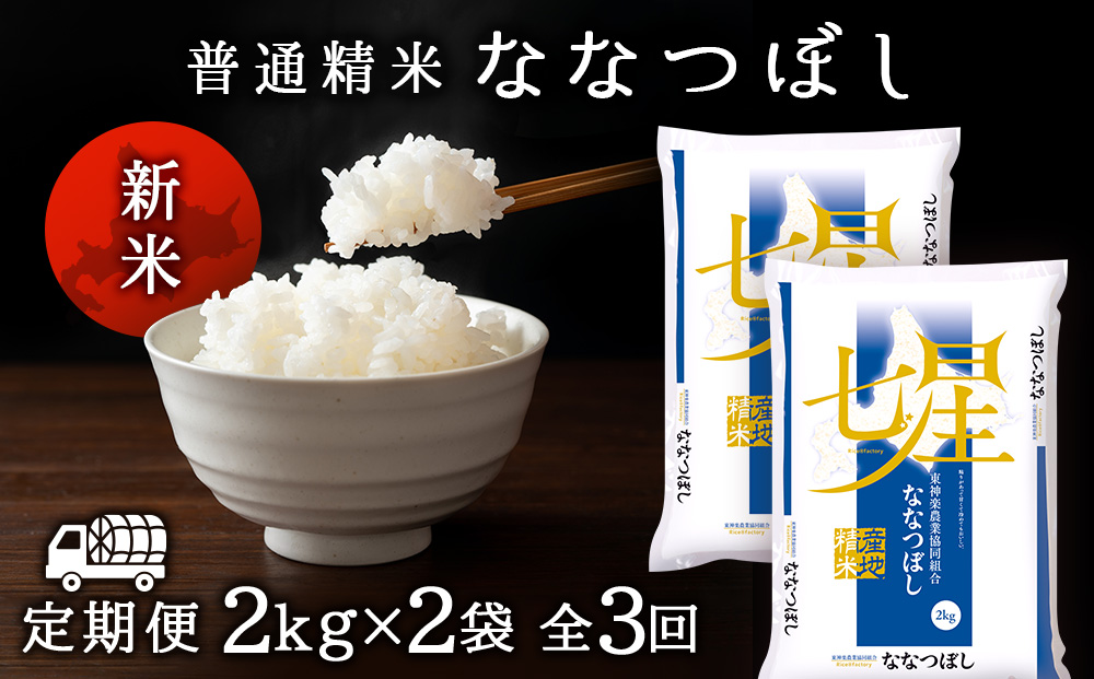 【お米の定期便】ななつぼし 2kg×2袋 《普通精米》全3回