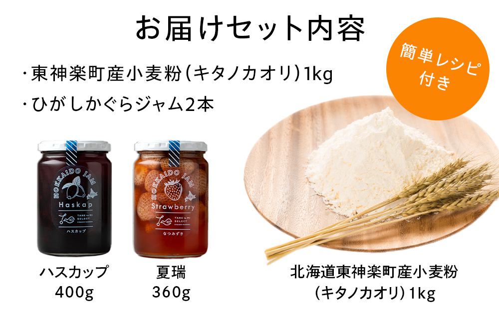 北海道 東神楽町産小麦粉で作る、クッキー手作りセットとひがしかぐらジャム2本〈ハスカップ、なつみずき苺〉