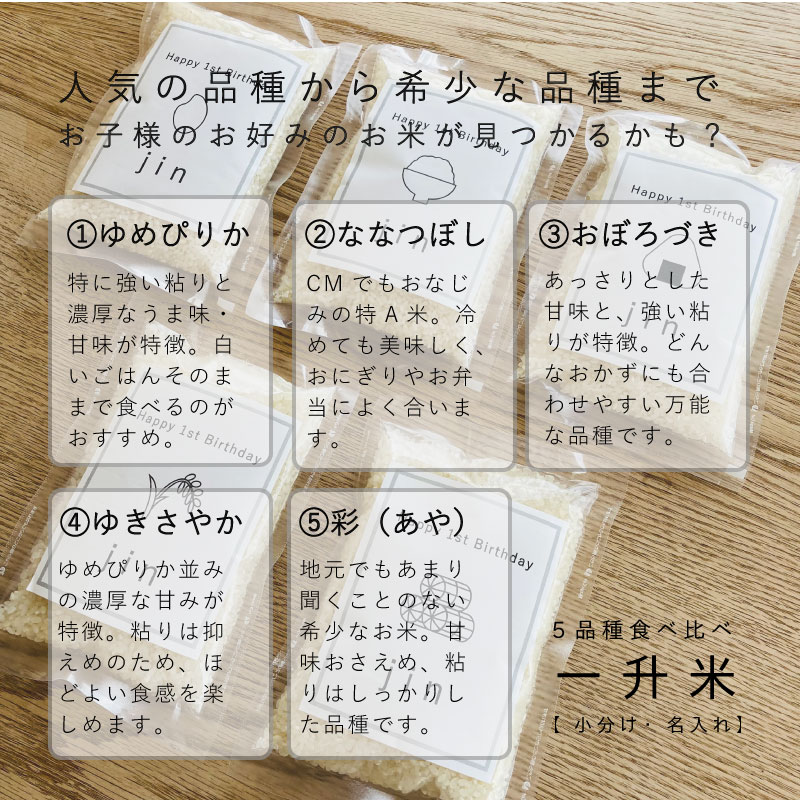 〈名入れ可〉一升米　選び取りカード・ナップサック付　北海道米5品種食べ比べセット【U-017】