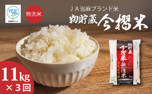 【令和7年産】籾貯蔵今摺米 無洗米 きたくりん 11kg×3回 計33kg ≪定期便3ヶ月≫ブランド米 北海道米 北海道 米【A-007】