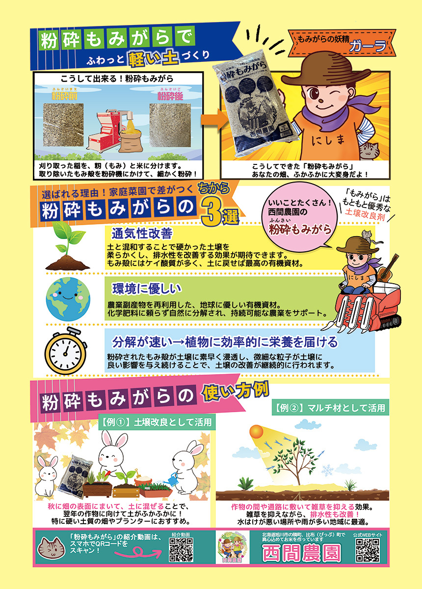 粉砕もみがら 16kg（2kg×8袋）【西間農園】籾殻 もみ殻 稲 家庭菜園 土壌改良 土づくり 園芸 除草 堆肥 肥料 保温 保湿 霜よけ 1005-062