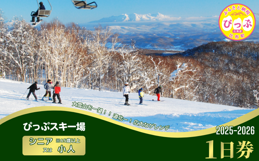 【2025〜2026シーズン】ぴっぷスキー場 1日券【シニア（65歳以上）／小人】1枚【比布町】スキー スノーボード スノボ 利用券 チケット 冬 北海道 比布町 ぴっぷ 1455-004