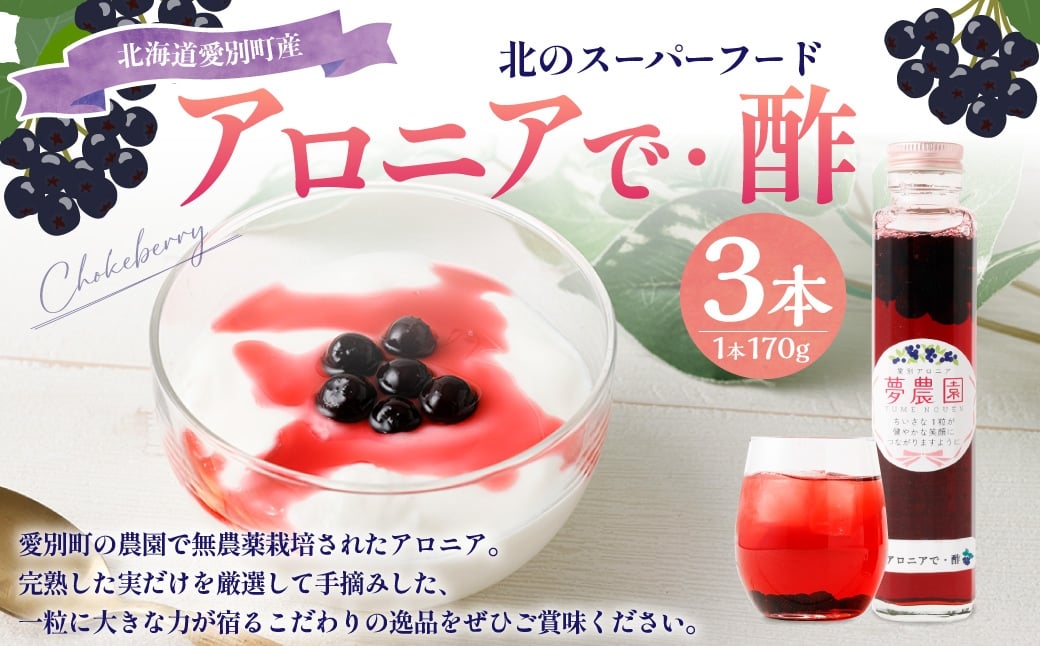 アロニアで・酢 170g×3本 計510g 国産 飲む お酢 アロニア 希釈