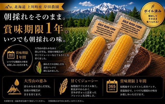 【先行予約/９月以降発送】大雪山の黄金 　朝採れ！ゴールドラッシュコーン１０本　～賞味期限１年～