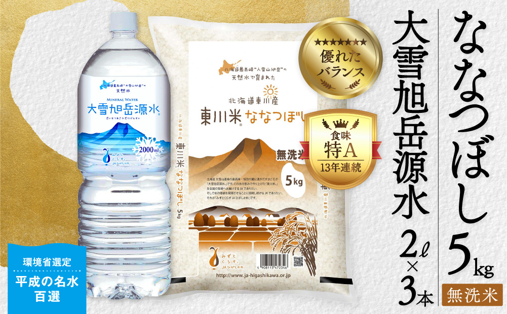 東川米 「ななつぼし」無洗米5kg+水セット（2024年12月下旬発送予定）