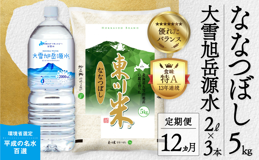 【12回定期便】東川米 「ななつぼし」白米5kg+水セット（2024年12月下旬より発送予定）