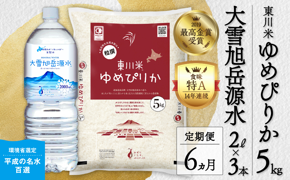 【令和８年産 新米 先行予約】【6ヵ月定期便】東川米 ゆめぴりか「白米」5kg+水セット（2026年10月中旬より発送予定）