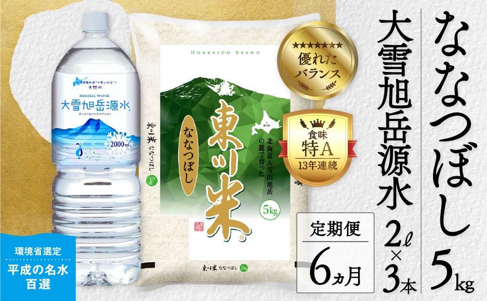 【6回定期便】東川米 「ななつぼし」白米5kg+水セット（2024年12月下旬より発送予定）