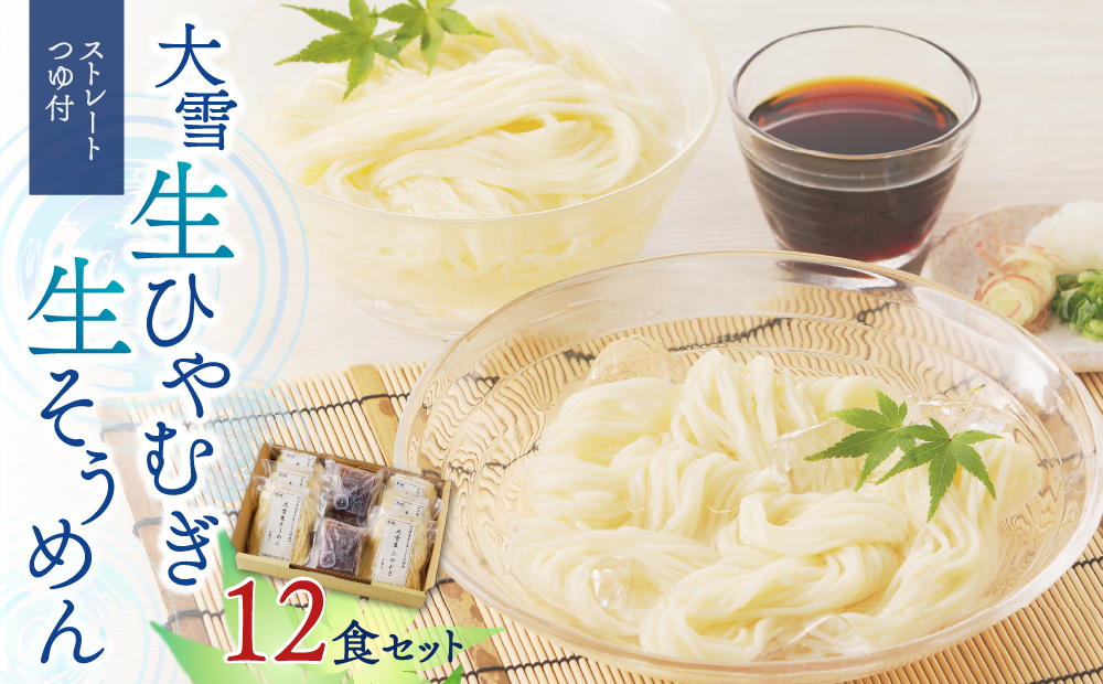 大雪生ひやむぎ・生そうめん１２食セット（ストレートつゆ付）