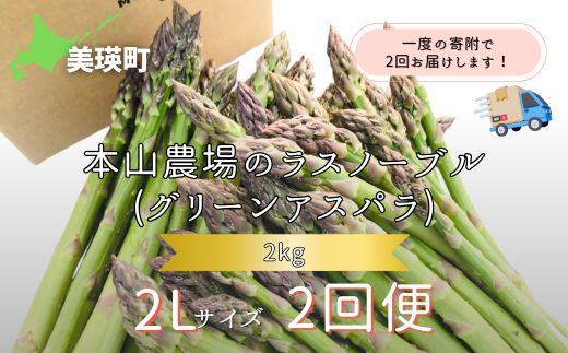 【2025年産！】北海道 美瑛町幻のアスパラ 本山農場のラスノーブル（グリーンアスパラ）2Lサイズ 2kg ≪2回便≫[048-10]