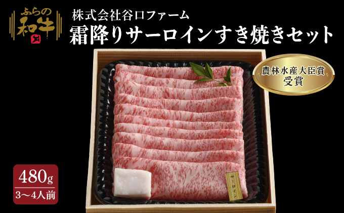 【農林水産大臣賞受賞】 ふらの和牛【霜降りサーロイン】すき焼きセット480g（3～4人用）≪梅≫