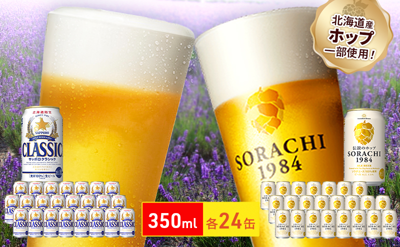 ビールの味くらべ！SORACHI VS クラシック 48缶 (各350ml×24缶×2箱) 缶ビール 飲み比べ お酒 酒 生ビール 飲み物 ギフト プレゼント お土産 贈答用 家飲み 晩酌 パーティー 缶ビールセット 上富良野町 北海道