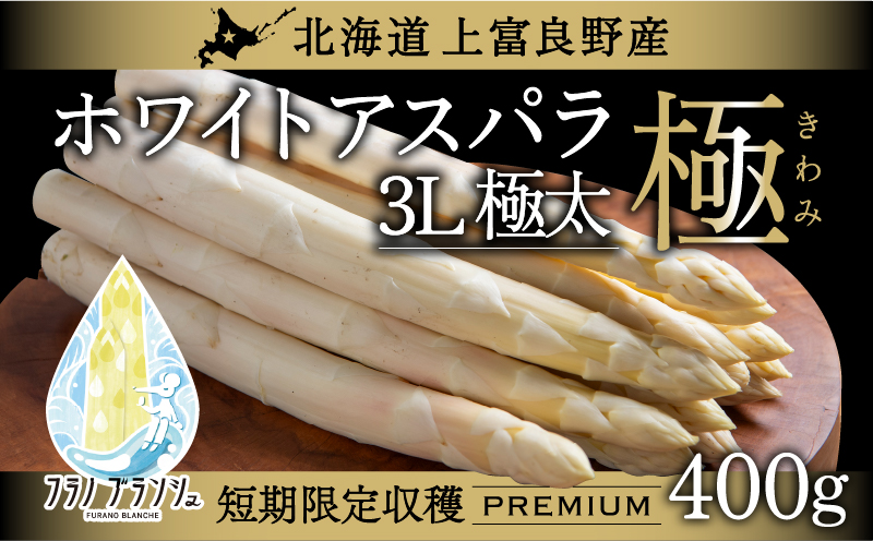 【令和8年産】〔メディア掲載されました〕 ホワイト アスパラガス 3L 400g 春アスパラ 野菜 旬 新鮮 産地直送 甘い 極太 お取り寄せ グルメ 高評価 限定 北海道 上富良野産