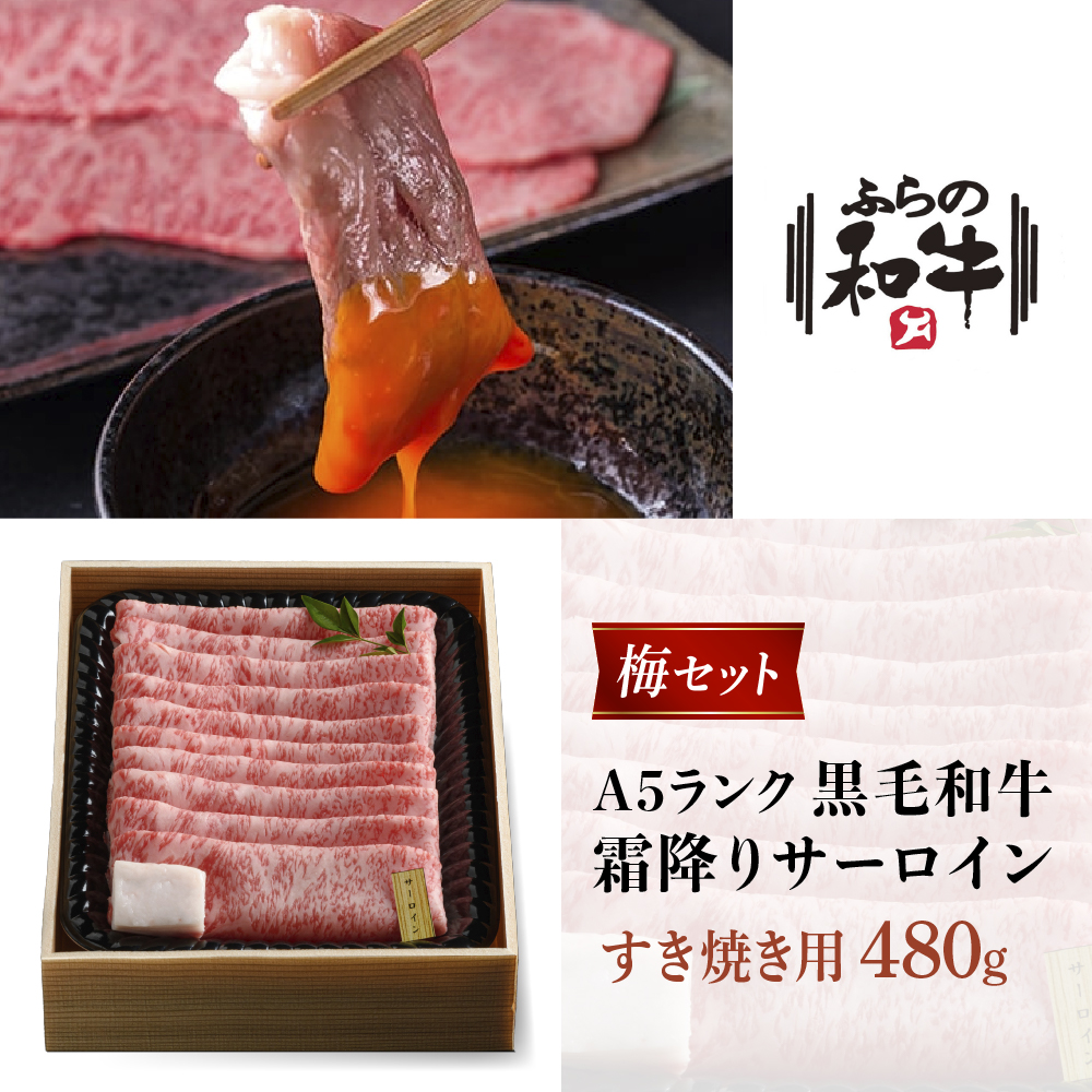 【農林水産大臣賞受賞】 ふらの和牛【霜降りサーロイン】すき焼きセット480g（3～4人用）≪梅≫