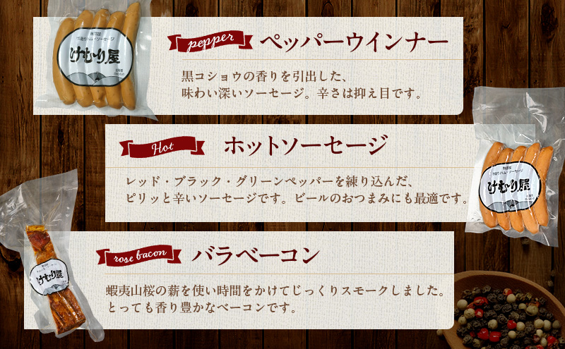 【令和8年2月から順次出荷】 無添加 ソーセージ ベーコン セット けむり屋 詰め合わせ ポークソーセージ ポーク フランクフルト ペッパーウインナー ペッパー バラベーコン ウインナー ウィンナー