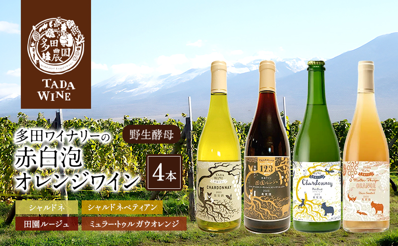 【野生酵母】かみふらの 多田ワイナリー 赤白泡オレンジワイン 計4本　ワイン 赤ワイン 白ワイン 微発泡ワイン オレンジワイン 飲み比べ セット ぶどう 葡萄 ワイナリー 酒 北海道 上富良野町