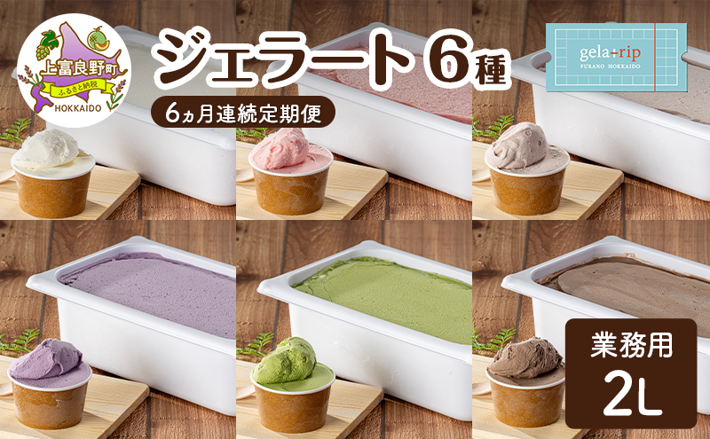 定期便 6ヵ月 業務用 ジェラート 2L フレーバー 6種 各月 大容量 アイス デザート スイーツ ミルク 牛乳 北海道 上富良野町