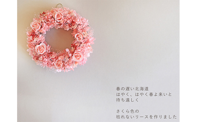 富良野 花七曜 春爛漫ピンクのリース プリザーブドフラワー