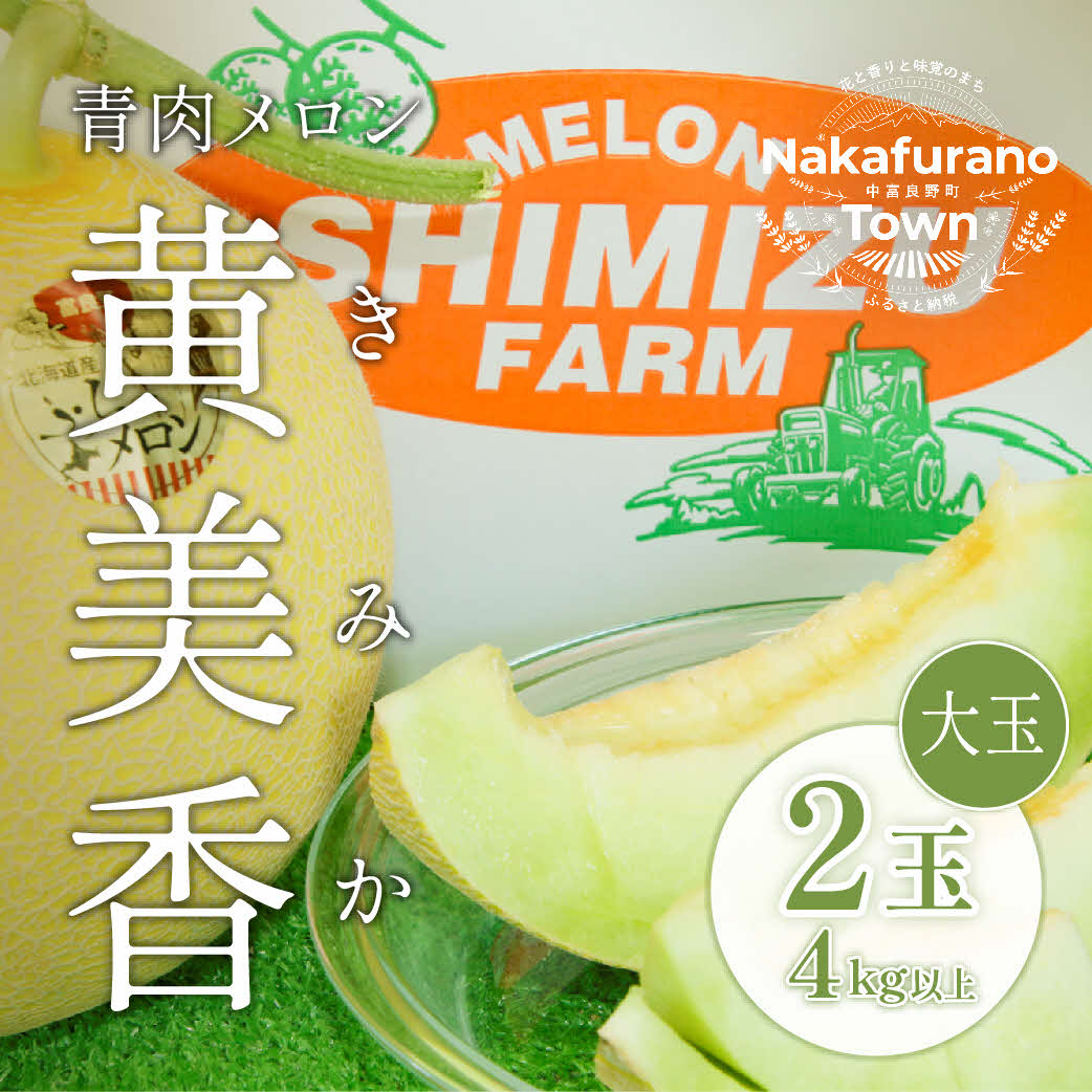 【2026年発送】中富良野産黄美香（青肉）メロン大玉2玉　4kg以上