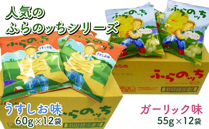 【3ヵ月に1回お届け】JAふらの ポテトチップス 【ふらのっち】うすしお＆ガーリック各12袋 計24袋 ふらの農業協同組合(南富良野町) 芋 菓子 スナック じゃがいも お菓子 ポテチ 定期便