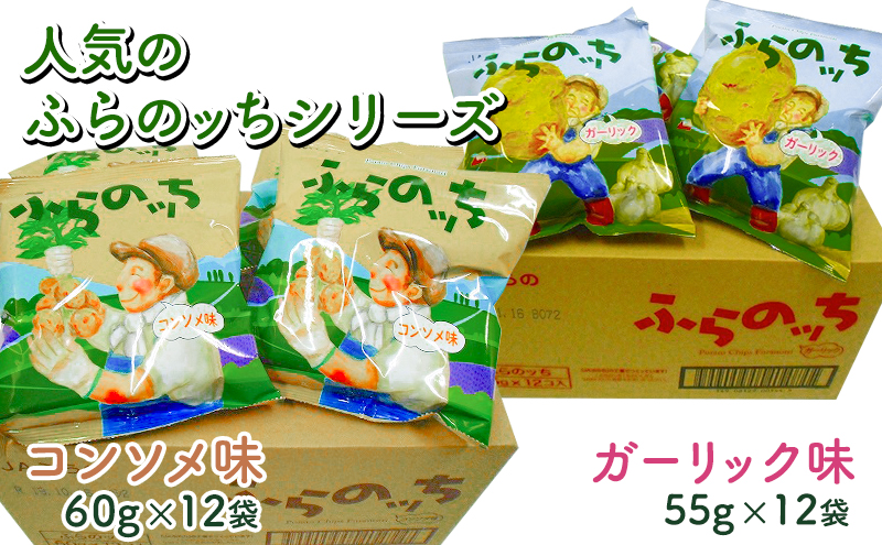 ポテトチップス 定期便 2ヶ月 北海道 ふらのっち 2種類(各12袋) 詰め合わせ セット JAふらの 食べ比べ じゃがいも スナック うすしお のり塩 コンソメ ガーリック チップス ポテト お菓子 おやつ 箱 農協 3ヵ月に1回お届け 定期 2回