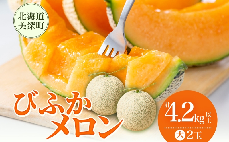 【2025年発送】びふかメロン大2玉(合計4.2kg以上) 北海道 美深町産 赤肉 メロン 産直 高級 果肉 果汁 芳醇 香り甘い デザート フルーツ 果物 くだもの 贈り物 お届け：2025年7月上旬～2025年8月下旬