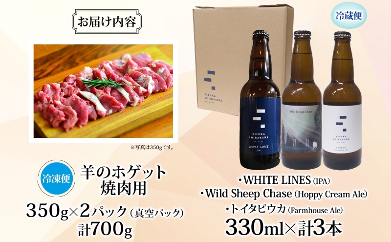 北海道 贅沢な晩酌セット 銀 羊のホゲット 焼肉 700g 美深クラフトビール 3種 計3本 羊肉 ホゲット クラフトビール 地ビール 詰め合わせ 飲み比べ セット 晩酌 エール 瓶ビール 酒 ジンギスカン お取り寄せ 送料無料 北海道 美深町