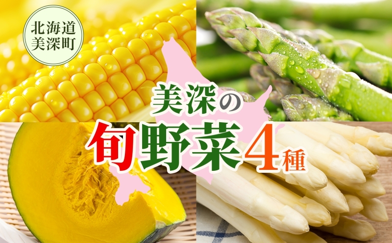 年4回定期便 2026年発送 美深の旬の野菜セット ホワイトアスパラ グリーンアスパラ カボチャ かぼちゃ くりゆたか スイートコーン とうもろこし 秀品 産地直送 野菜 旬 食材 フレッシュ お取り寄せ 北海道 美深町